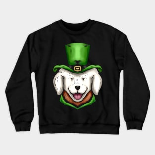 Cute White Dog Golden Retriever Green Hat St Patricks Day Crewneck Sweatshirt